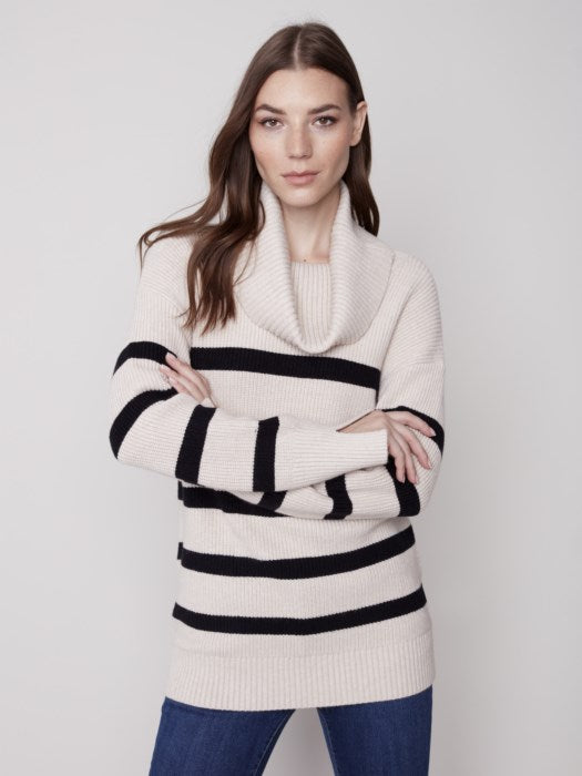 Draped Neck Striped Sweater