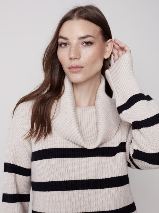 Draped Neck Striped Sweater
