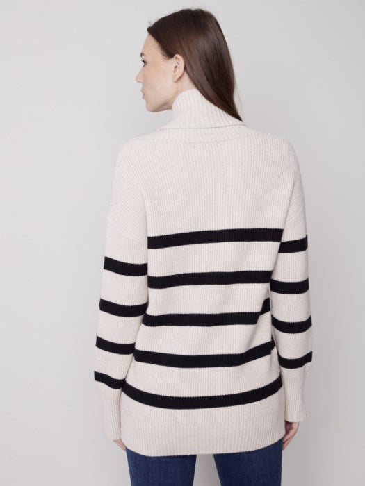 Draped Neck Striped Sweater