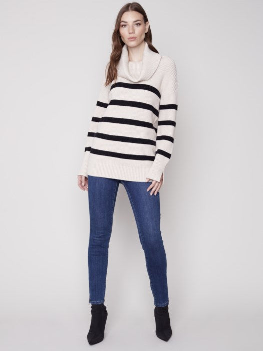 Draped Neck Striped Sweater