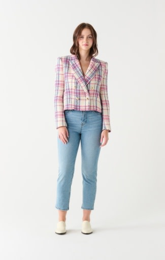 Women's Spring Tweed Blazer, Cream/Pink