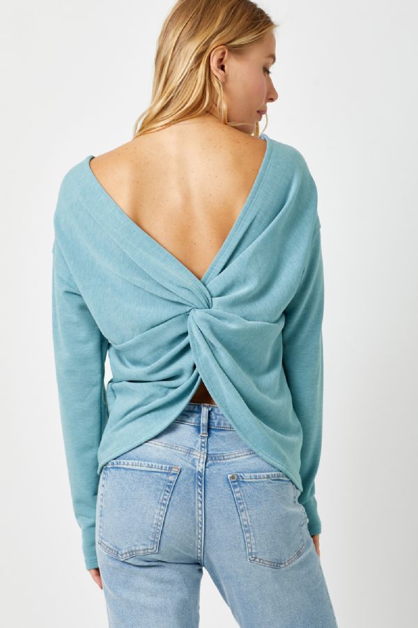 Twist Back Long Sleeve Knit Top