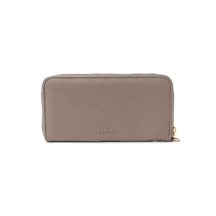 Faux Leather Zip Around Clutch Wallet, Gray