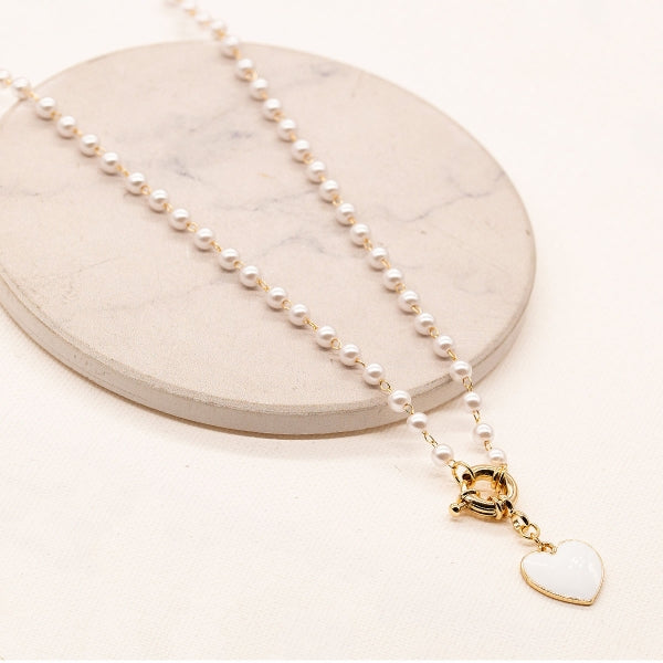 Heart Charm Pearl Toggle Necklace