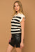 Half Zip Striped Sleeveless Sweater w/ Collar