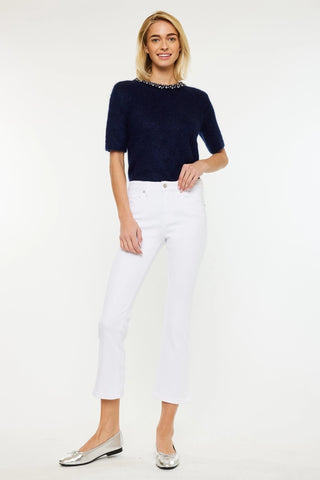 Kancan High Rise White Kick Flare Jeans