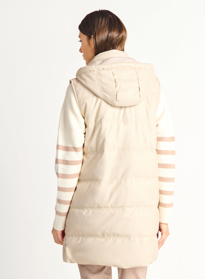 Hooded Faux Leather Puffer Vest