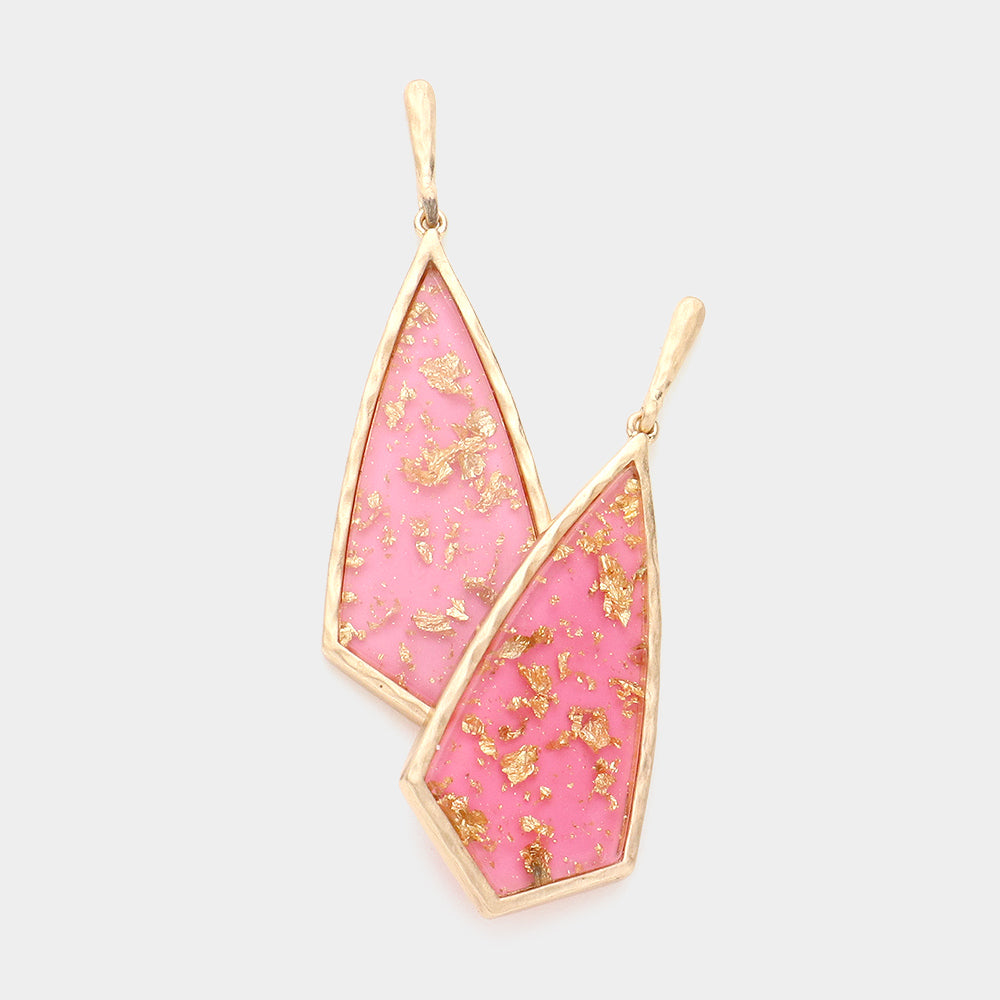 Gold Flake Long Resin Earring, Pink