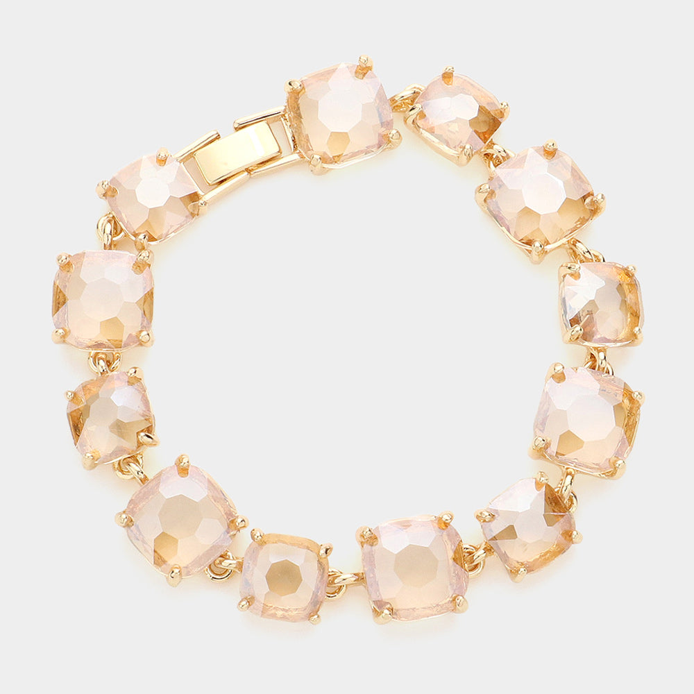 Cushion Square Stone Link Bracelet, Taupe