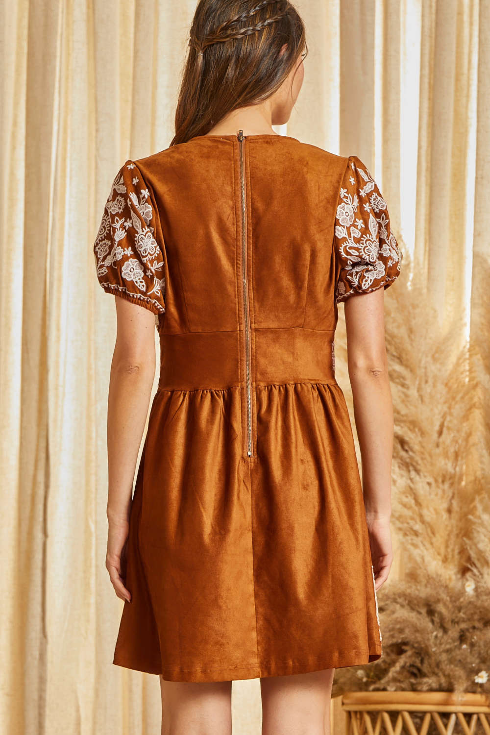 Faux Suede Western Embroidered Dress
