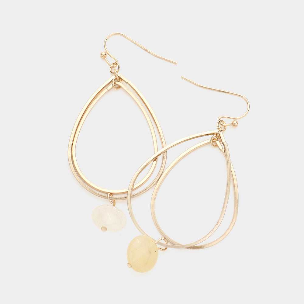 Natural Stone Double Open Teardrop Dangle Earring, Neutral