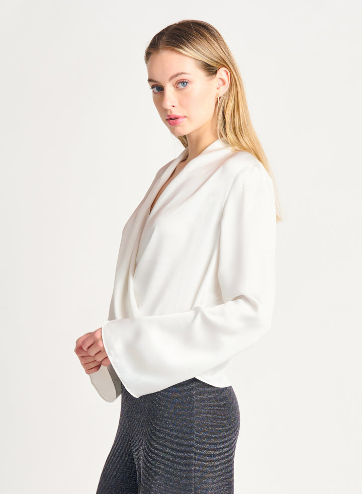Satin Bell Sleeve Wrap Top