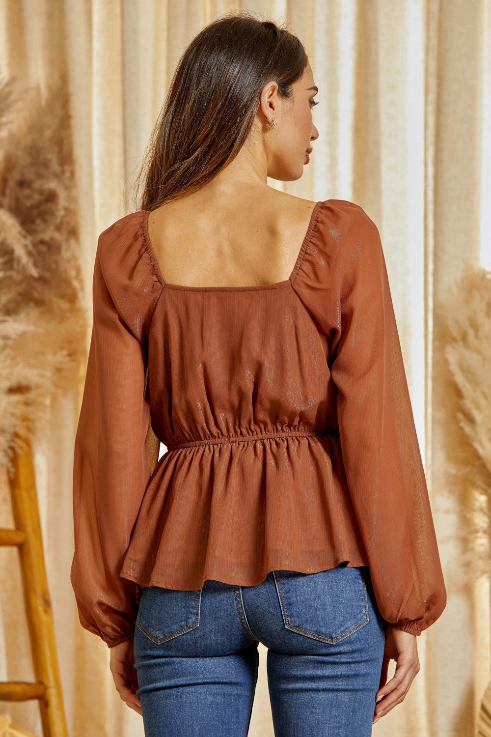 Sweetheart Metallic Chiffon Cinched Top