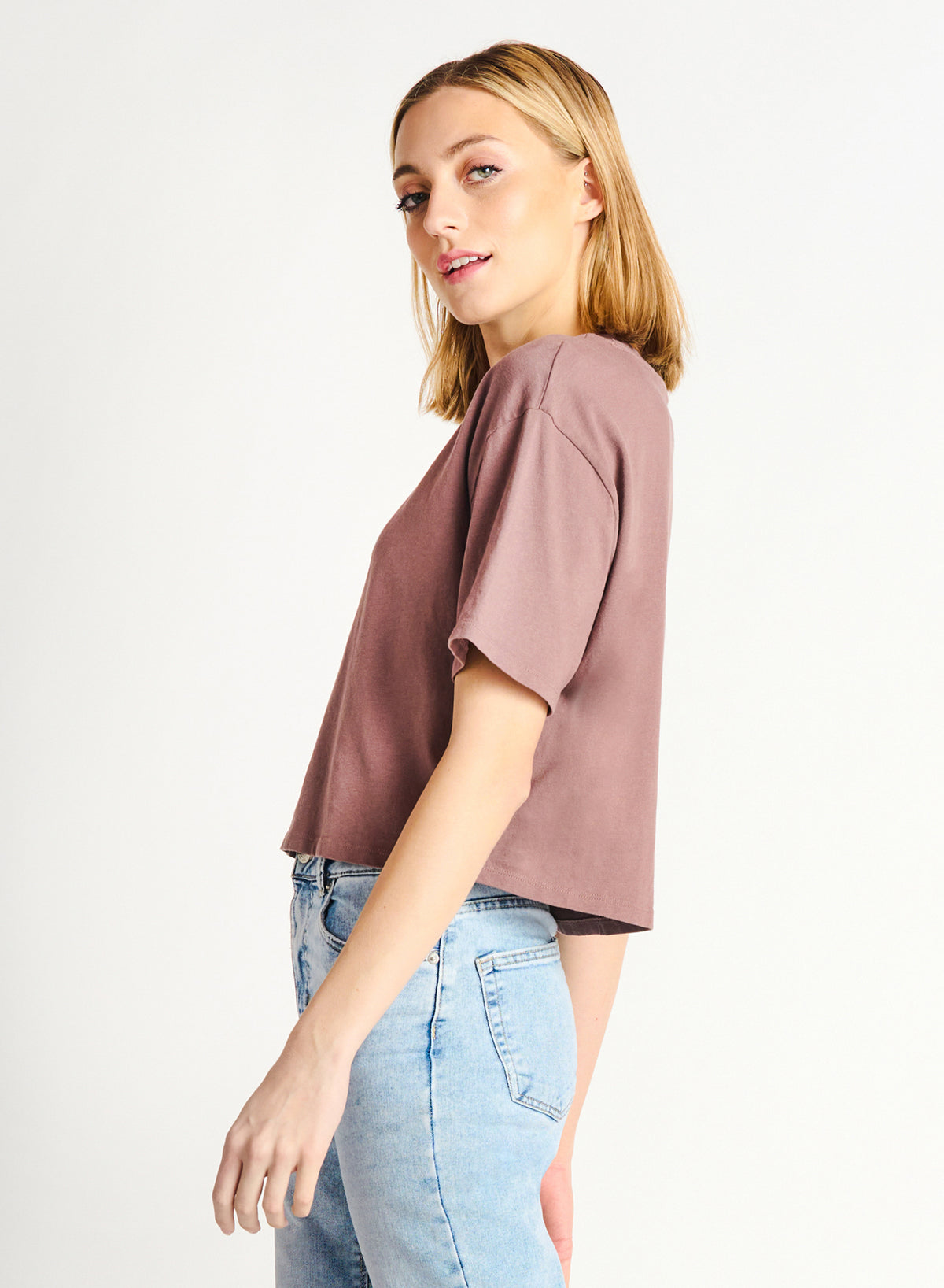 Boxy Short Sleeve Basic Tee, Blush Brown