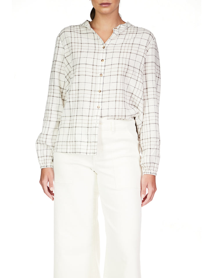 As You Are Button Front Top, Graphic Windowpane