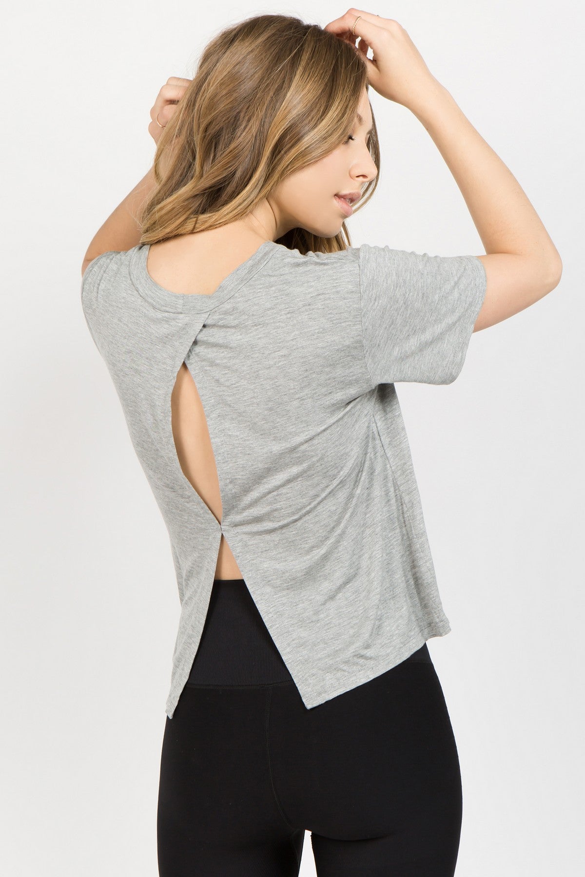 Open Back Scoop Neck Tee, Heather Grey