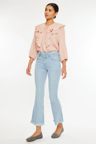 Kancan High Rise Crop Flare Jeans Light Wash