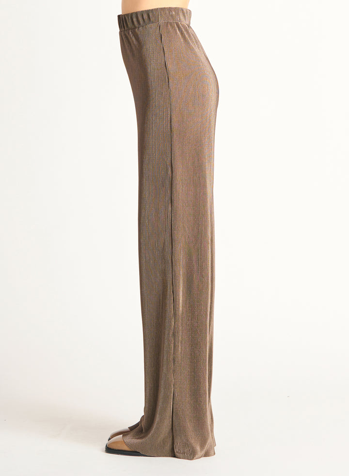 Accordion Pleat Wide Leg Flowy Knit Pant, Ash Brown