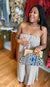 Wood Texture Slanted Hem Strapless Jumpsuit