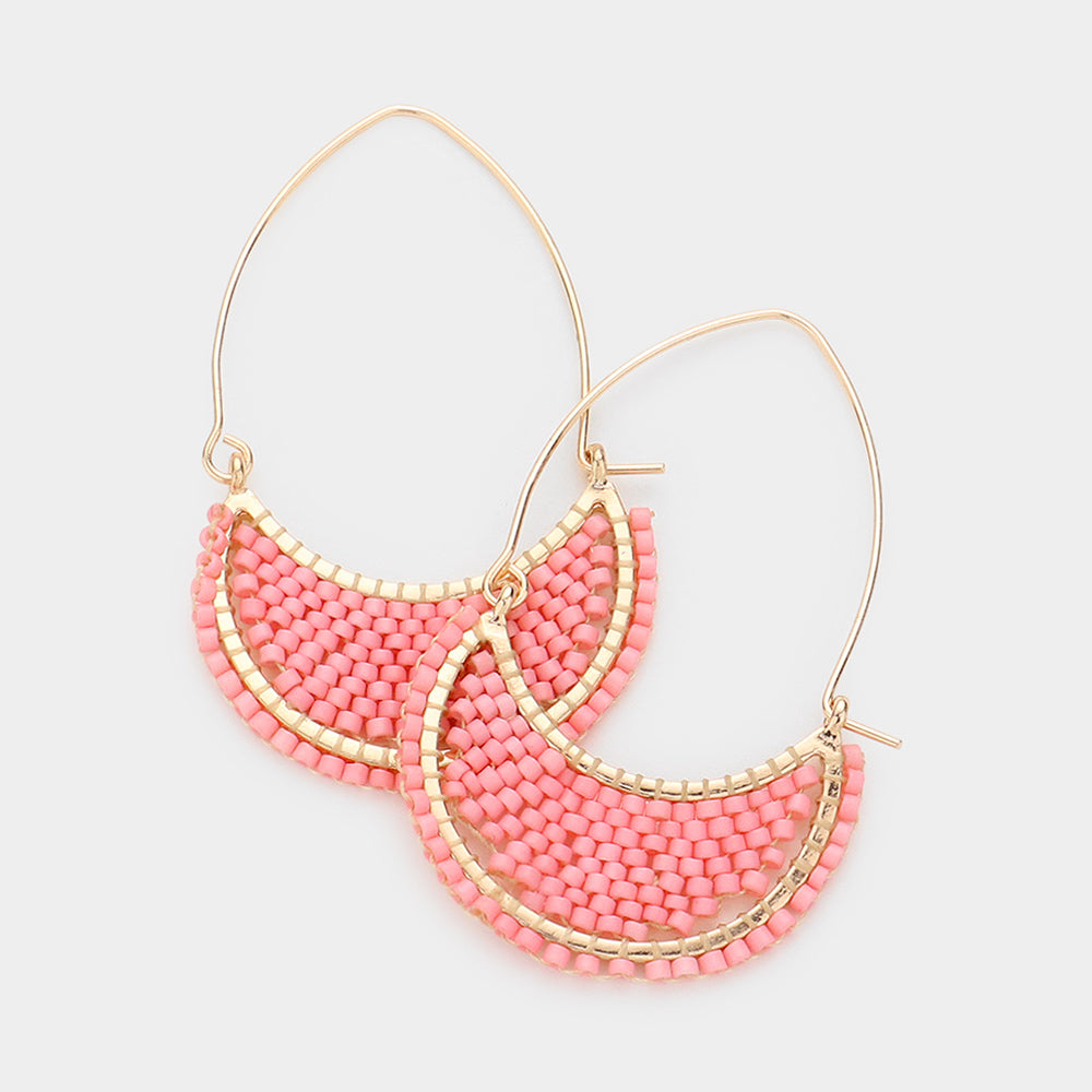 Beaded Crescent Moon Dangle Earring, Pink