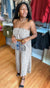 Wood Texture Slanted Hem Strapless Jumpsuit