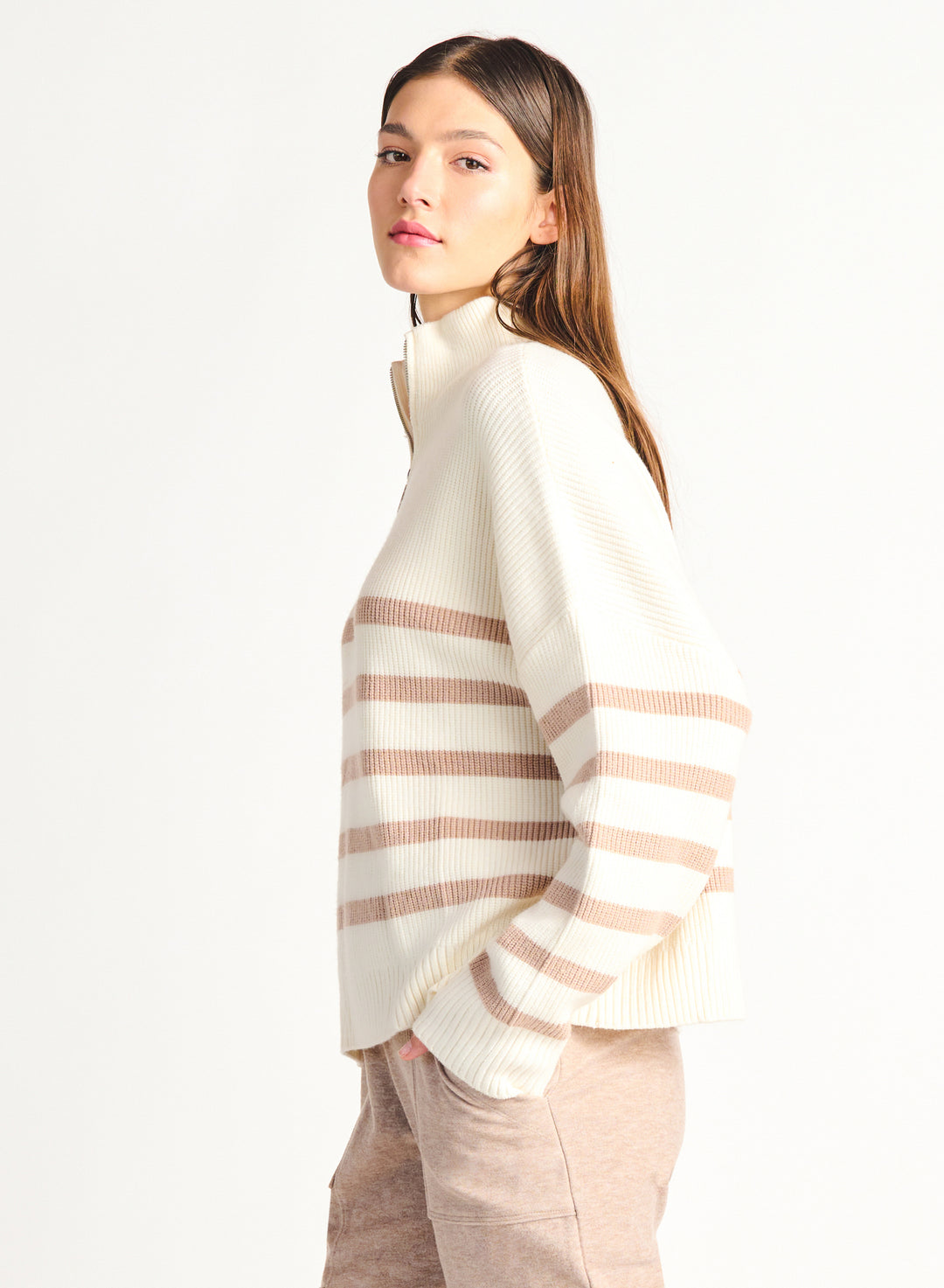 Half Zip Striped Sweater