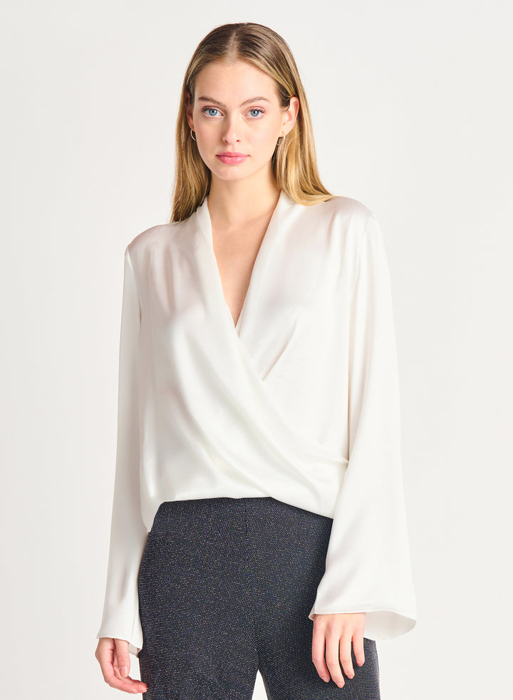 Satin Bell Sleeve Wrap Top