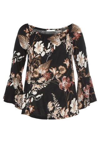 Lascana Women's Floral Off Shoulder Top Black Printed