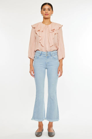 Kancan High Rise Crop Flare Jeans Light Wash