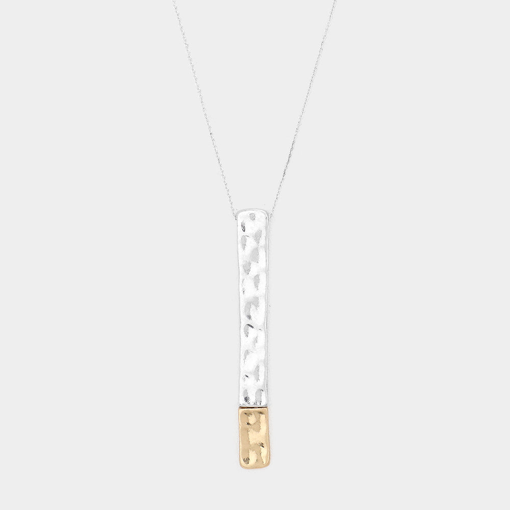 Textured Metal Bar Pendant Long Necklace, Silver/Gold