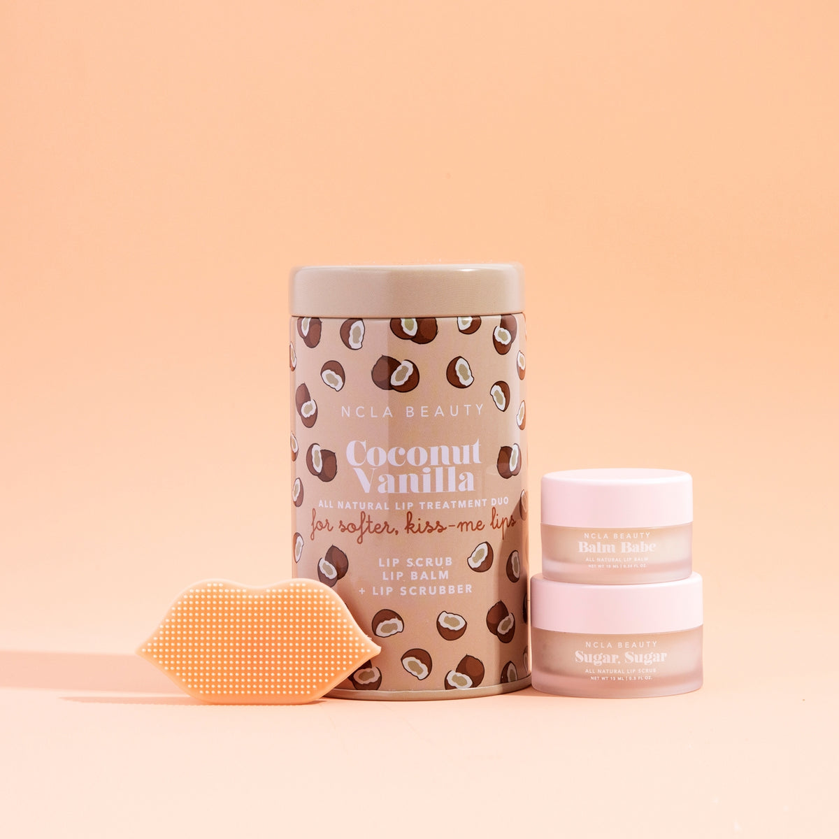 NCLA Lip Care Duo + Lip Scrubber Tin Gift Set, Coconut Vanilla