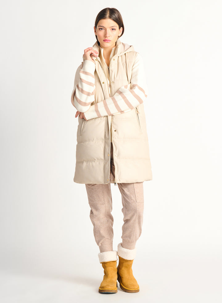 Hooded Faux Leather Puffer Vest