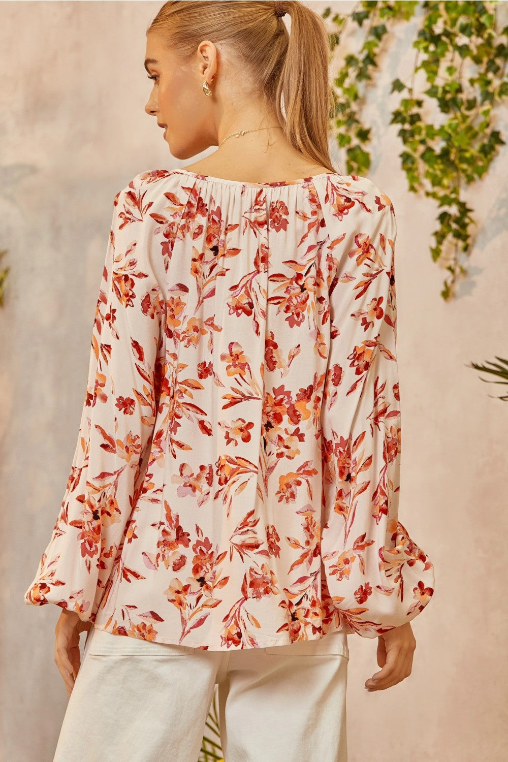 Split Neck Floral Woven Top