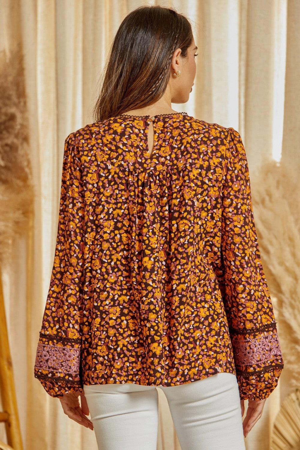 Keyhole Embroidered Abstract Blouse
