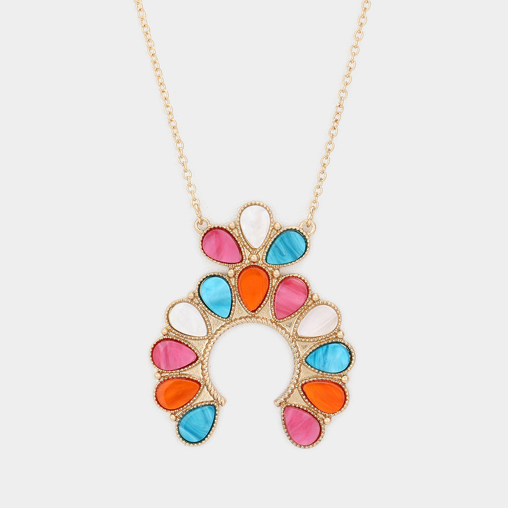 Teardrop Squash Blossom Pendant Necklace, Multi