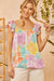 Pastel Hibiscus Flutter Sleeve Top