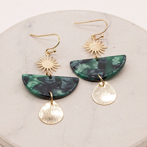 Sun Drop Resin Dangle Earring, Green