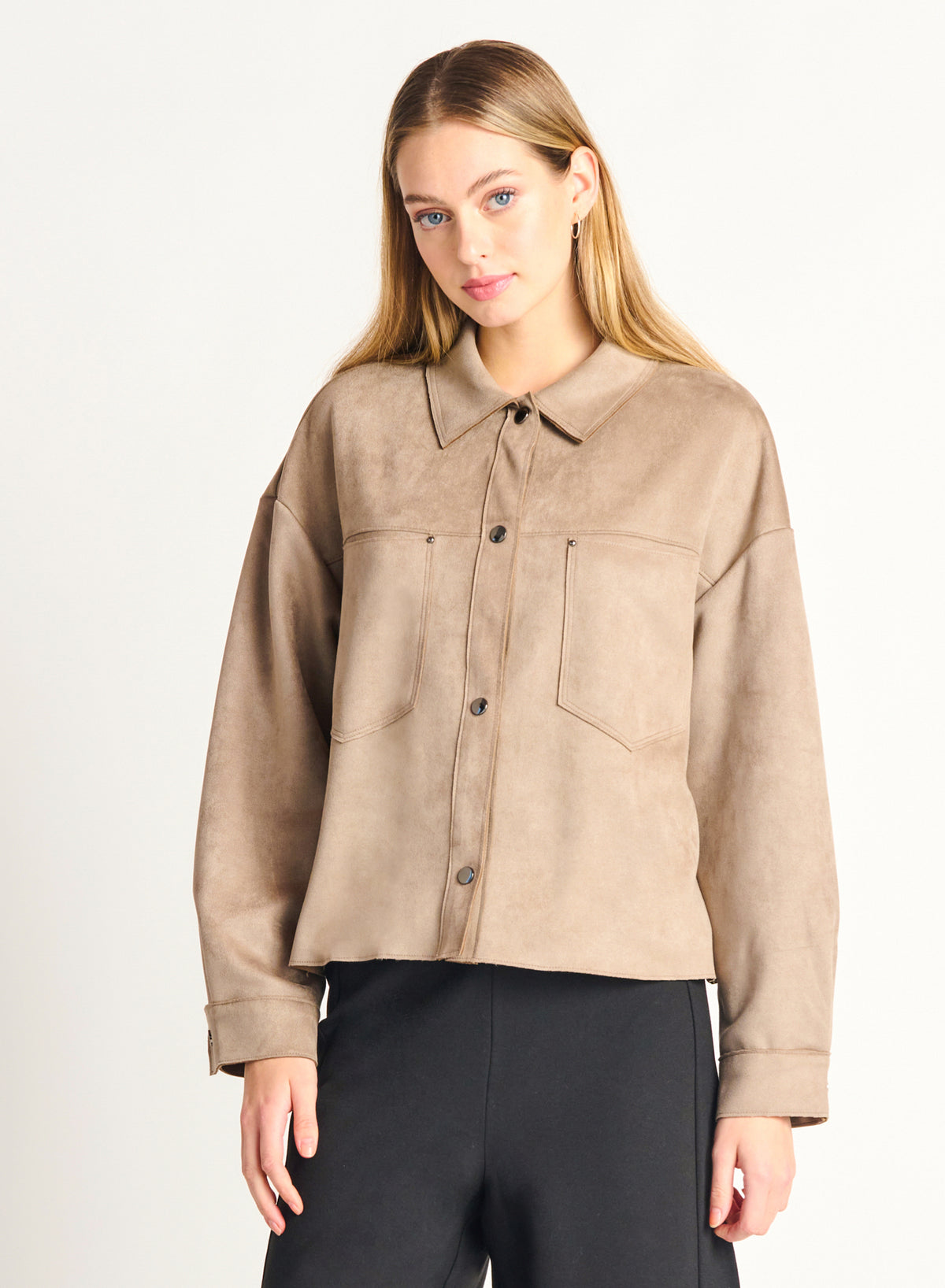 Faux Suede Button Front Jacket