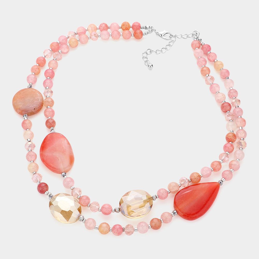 Chunky Glass Bead Collar Necklace, Pink
