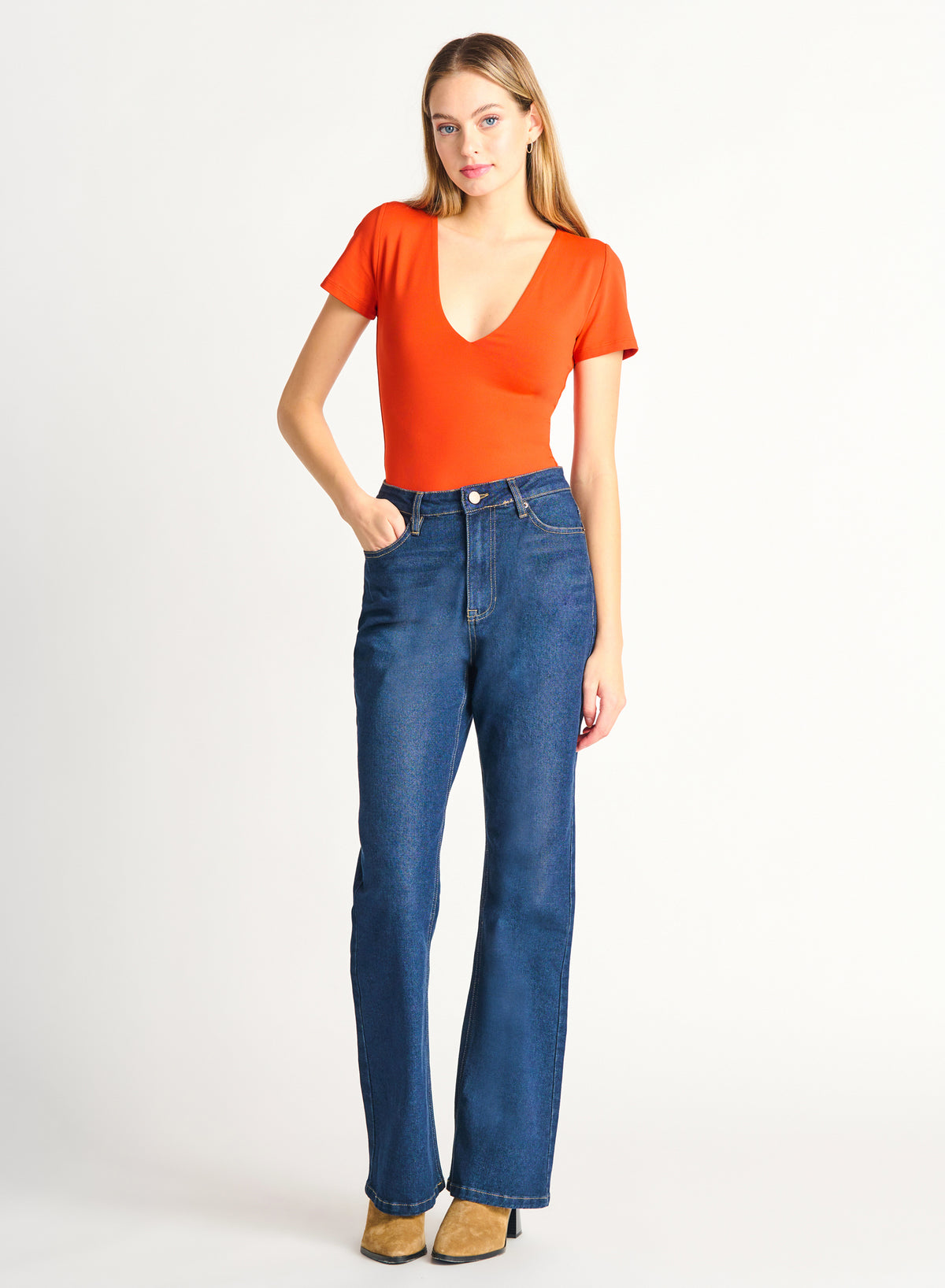 Deep V Knit Tee Bodysuit