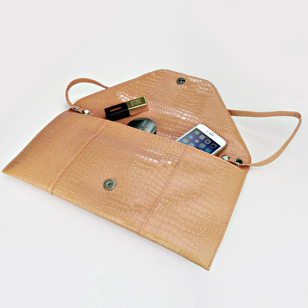 Faux Snake Skin Oversized Clutch, Chocolate