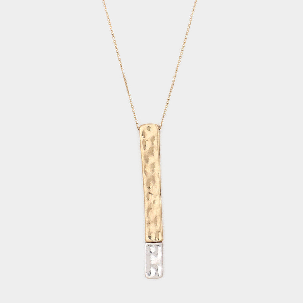 Textured Metal Bar Pendant Long Necklace, Gold/Silver