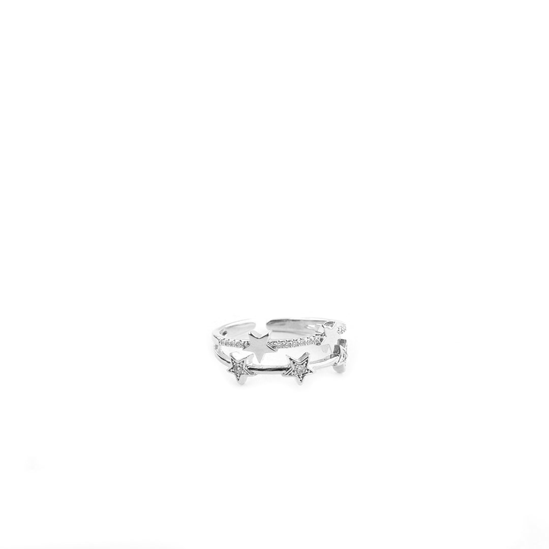 Adjustable Pave Multi Star Ring, Silver