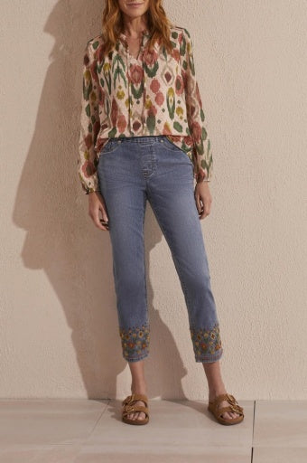 Audrey Pull On Straight Ankle Embroidered Jeans