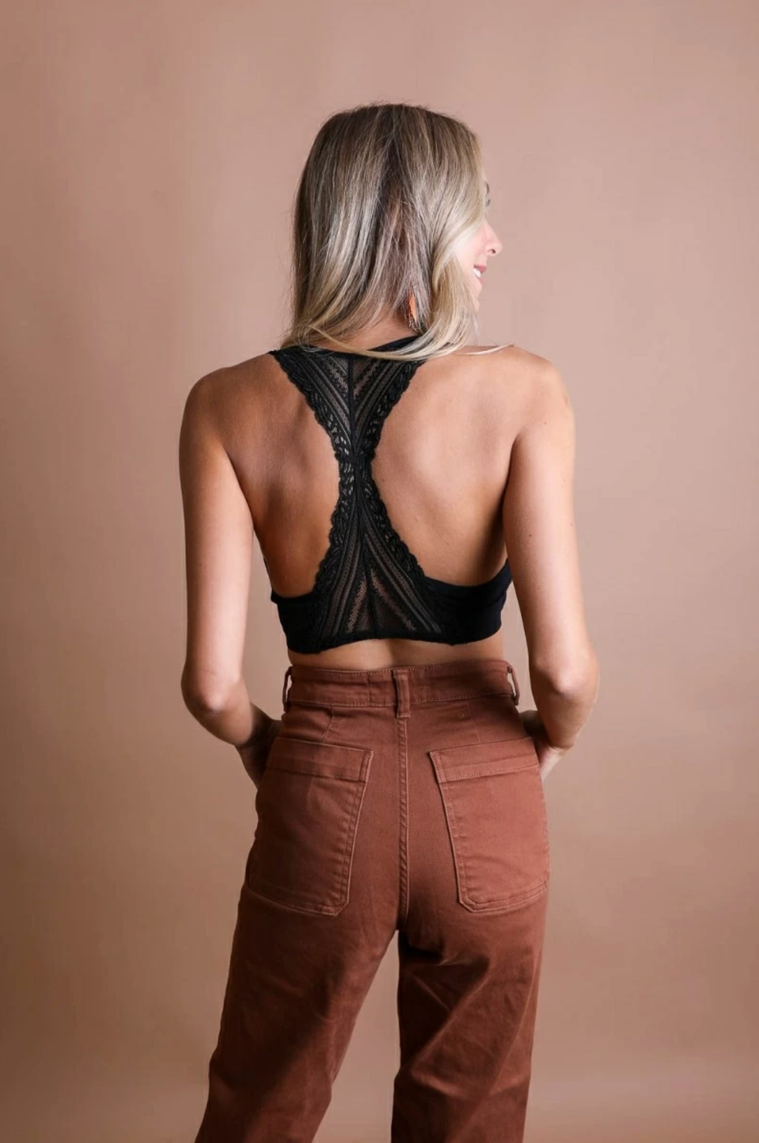 Rib Knit Lace Racerback Bralette, Black