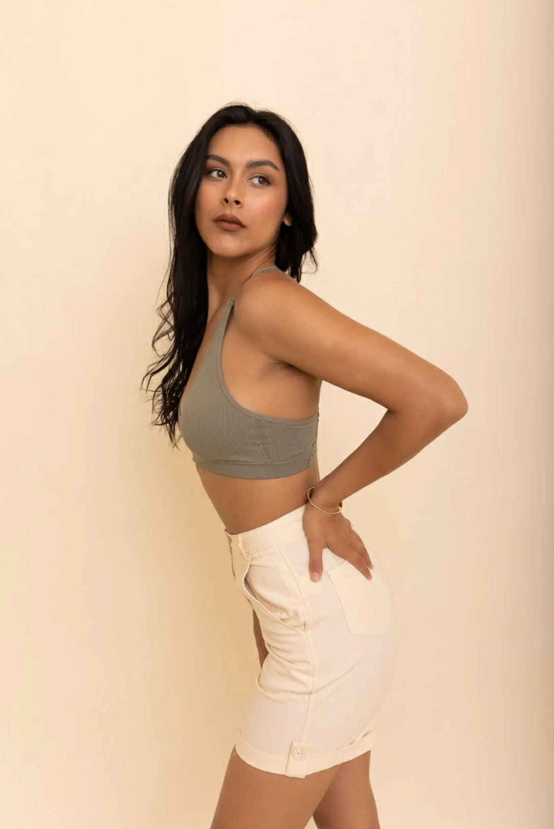 Rib Knit Lace Racerback Bralette, Sage