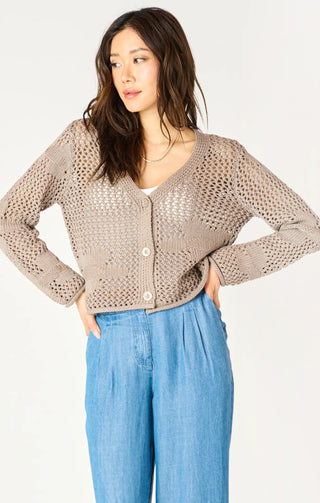 DEX Open Knit Neutral Floral Cardigan Sweater