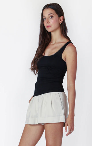 DEX Double Lined Ruched Knit Tank Top, Black