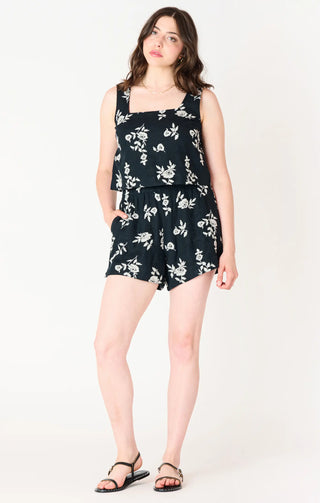 Floral Embroidered Square Neck Cropped Blouse Black