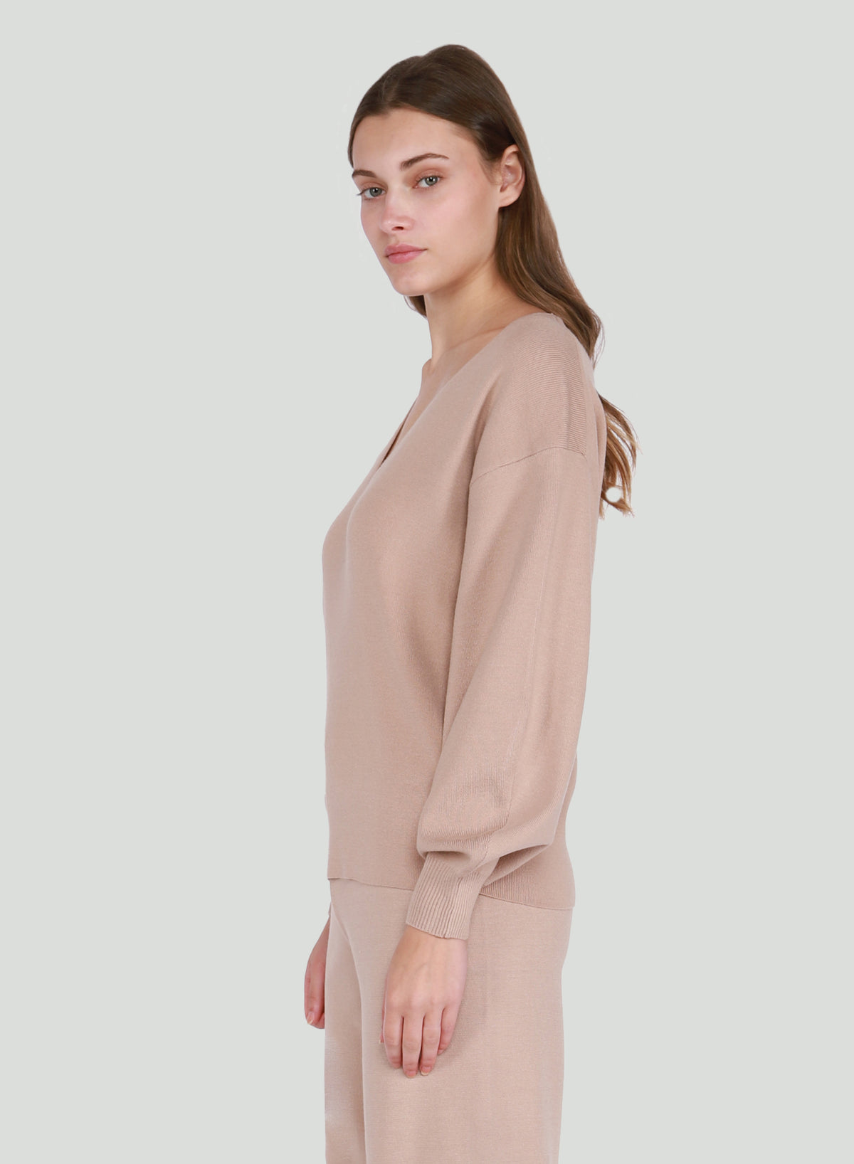 V Neck Balloon Sleeve Sweater